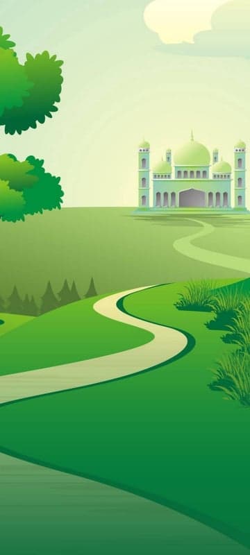 Serene green landscape with mosque and winding path