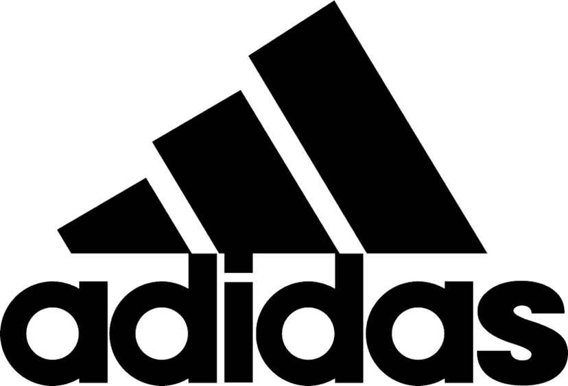 Adidas logo mountain icon rendered in solid black with three diagonal stripes and bold sans-serif lettering.