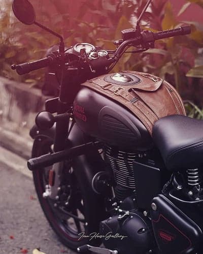 Royal Enfield Motorcycle with Leather Tank Cover
