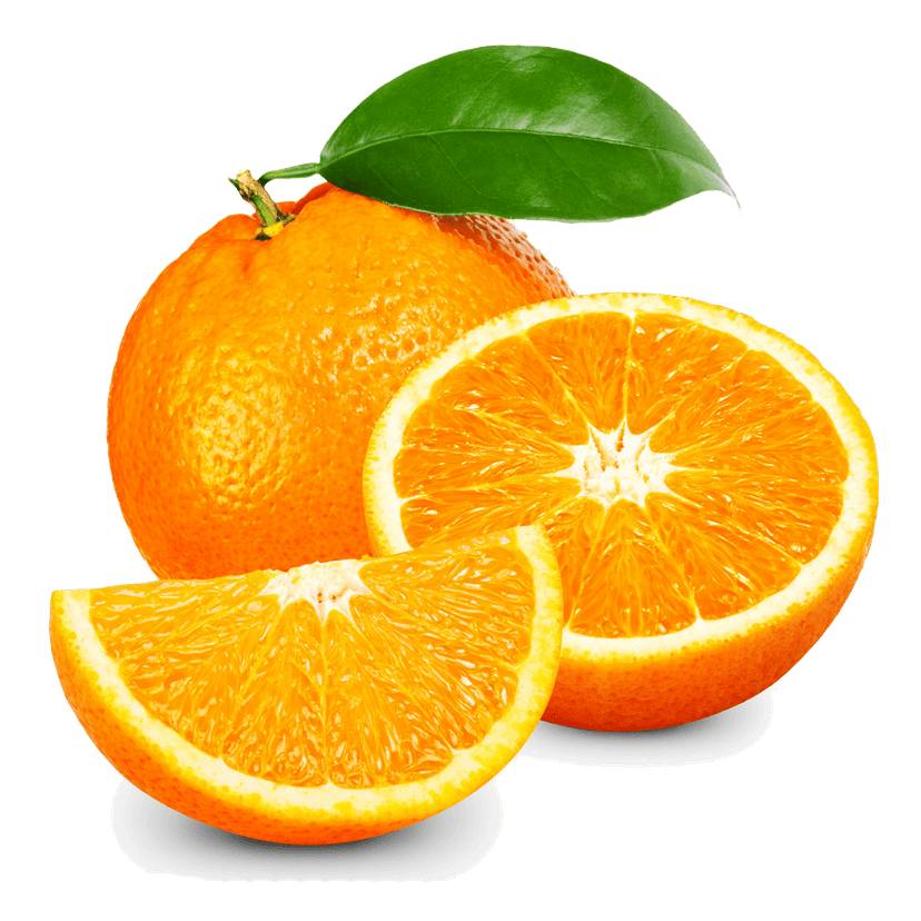 Circular orange slices showing detailed pulp texture and translucent segments on a transparent background.