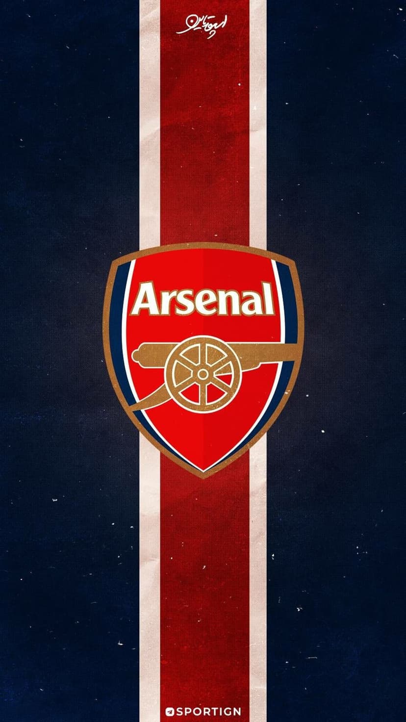 Arsenal FC crest featuring a gold cannon on a red and blue striped background with a gritty midnight blue texture.