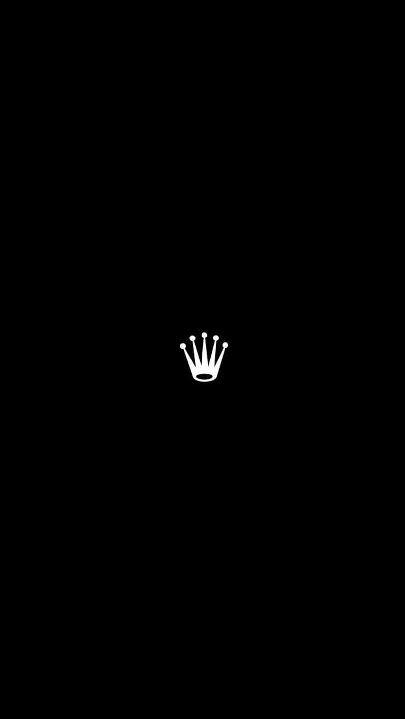White five-point crown with circular tips centered against a solid dark black background for mobile displays.