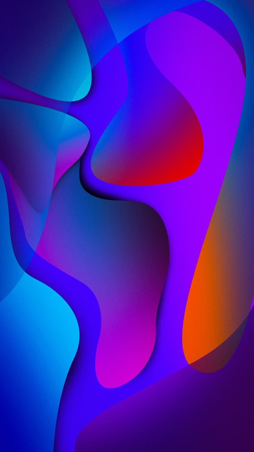 Swirling blue, purple, and orange fluid gradients create a sense of depth and motion in a vertical layout.