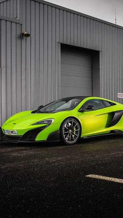 Lime Green McLaren 675LT on Wet Asphalt