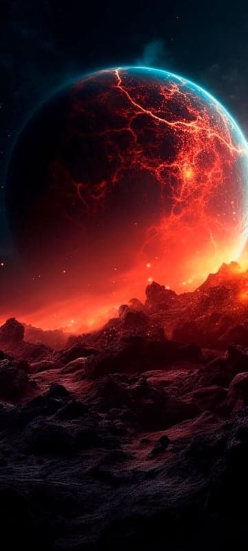 Fiery Alien Planet Surface with Glowing Lava