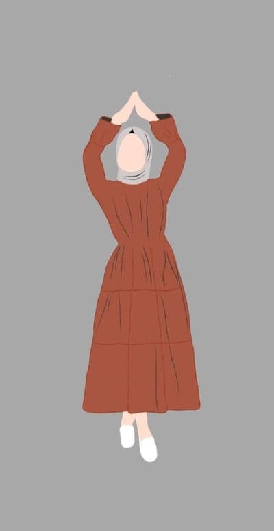 Woman in Hijab and Dress with Arms Raised