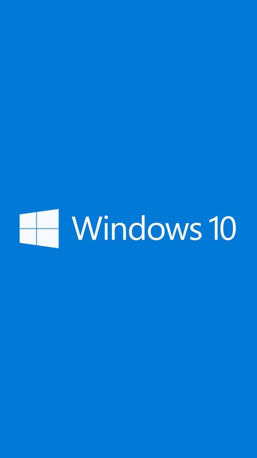 White Windows 10 logo and text aligned horizontally on a solid, vibrant blue background for mobile devices.