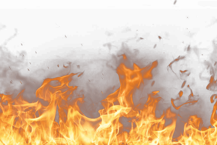 Fire explosion illustration with vibrant red and orange flames bursting outward against a transparent background.