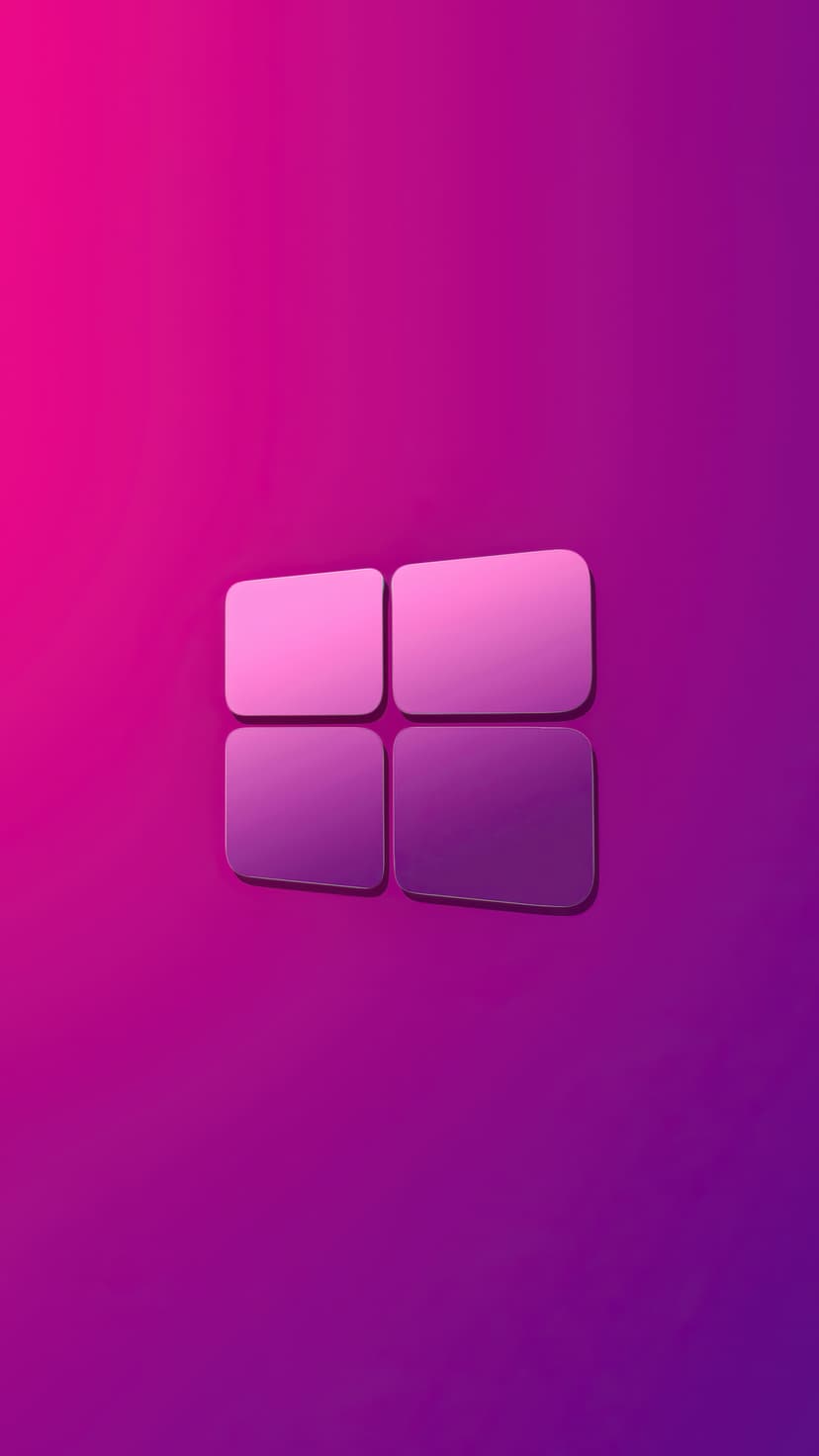Four pink rounded squares with subtle 3D shadows float on a smooth purple and magenta gradient background.