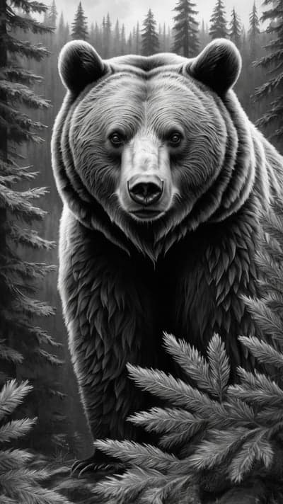 Majestic Grizzly Bear in a Dark, Moody Forest
