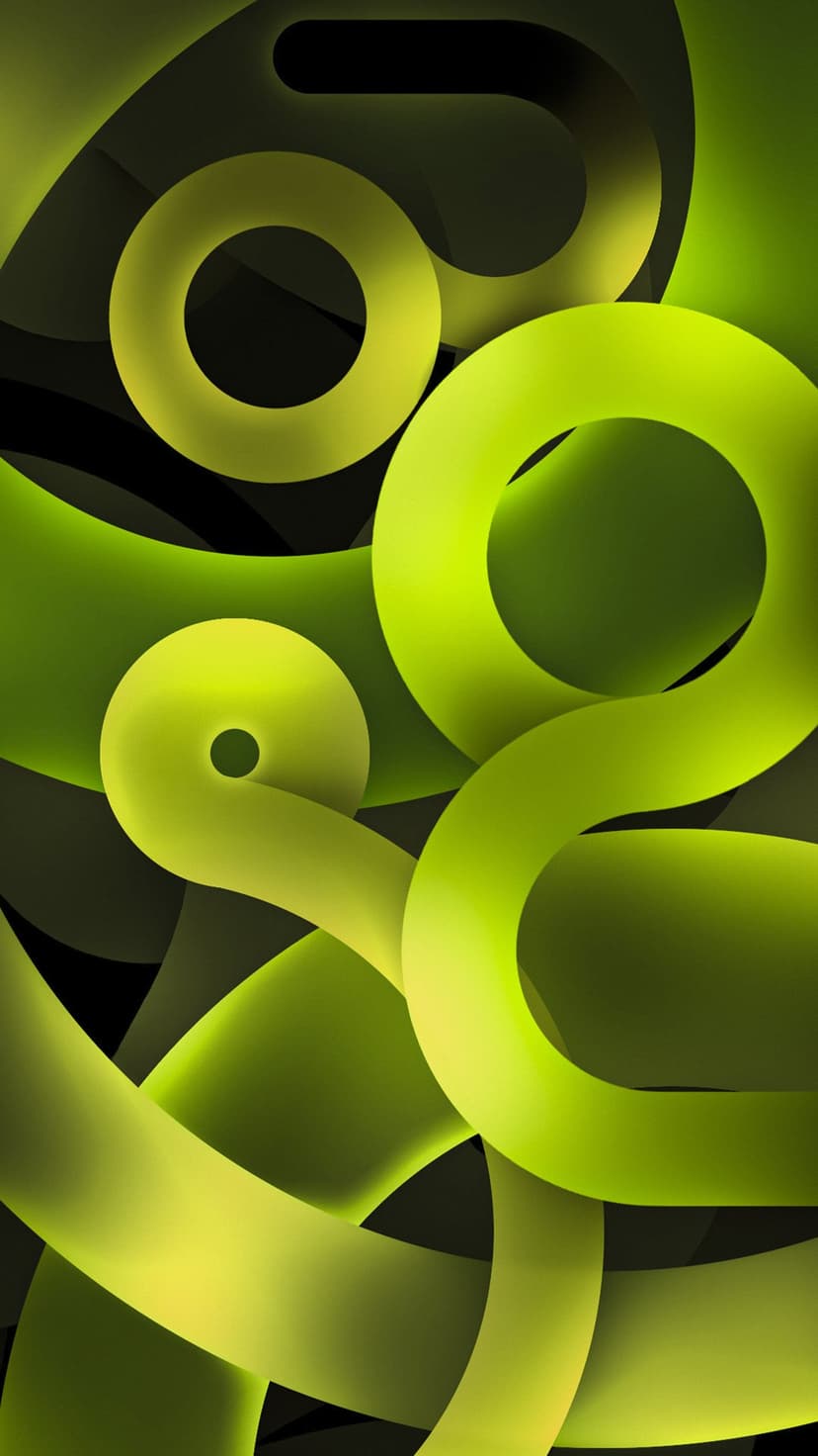 Luminous green ribbons twist in a fluid pattern with soft highlights and dark shadows across the frame.
