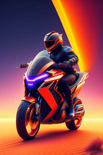 Cyberpunk Rider Sunset: Futuristic Motorcycle Phone Wallpaper