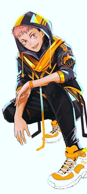 Anime Character in Stylish Black and Yellow Hoodie and Sneakers