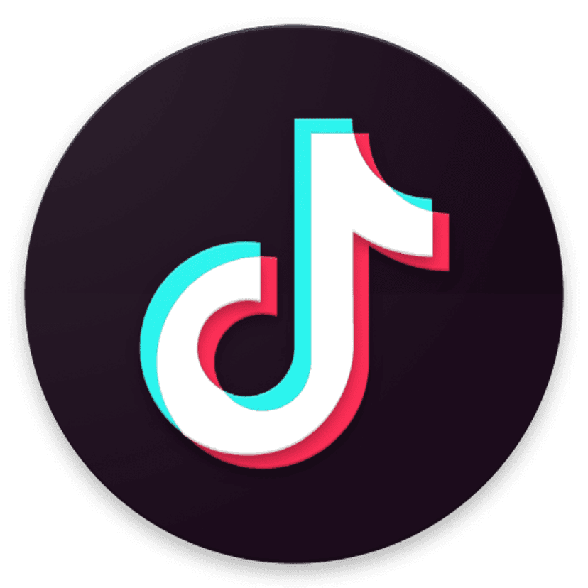 TikTok logo musical note symbol with cyan and magenta chromatic aberration glitch on a transparent background.