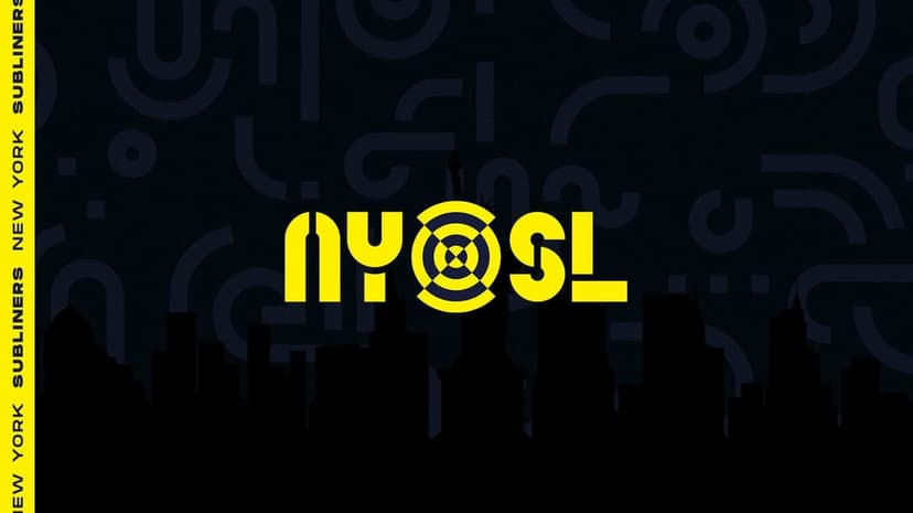 Yellow NYSL gaming logo and New York City skyline silhouette on a dark patterned background for desktop.