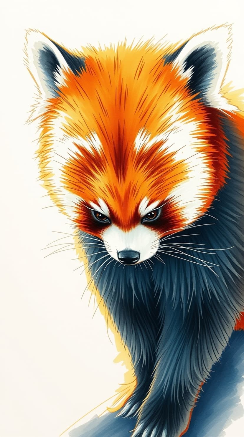 Red panda with thick orange fur and intense dark eyes stares forward against a clean white background.