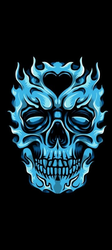 Blue Fiery Skull Art with Black Background
