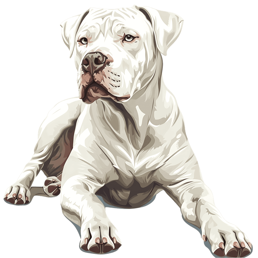 American Bulldog vector illustration showing a muscular white dog in profile against a dark solid background.