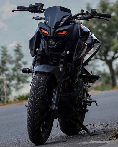 Aggressive Black Yamaha MT Motorcycle with Red Eyes
