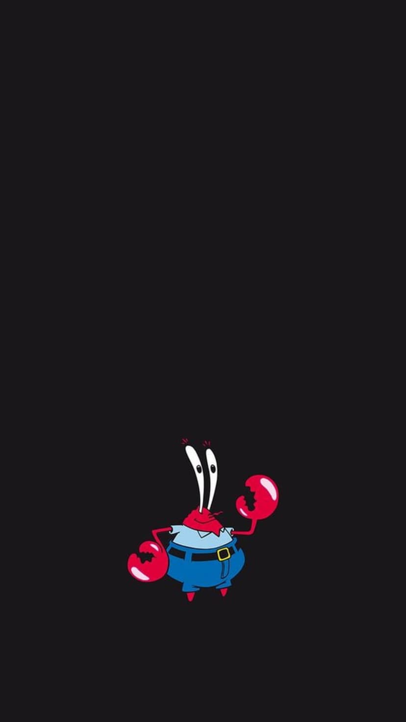 Mr. Krabs stands with raised claws wearing blue pants and a white shirt against a solid black background.