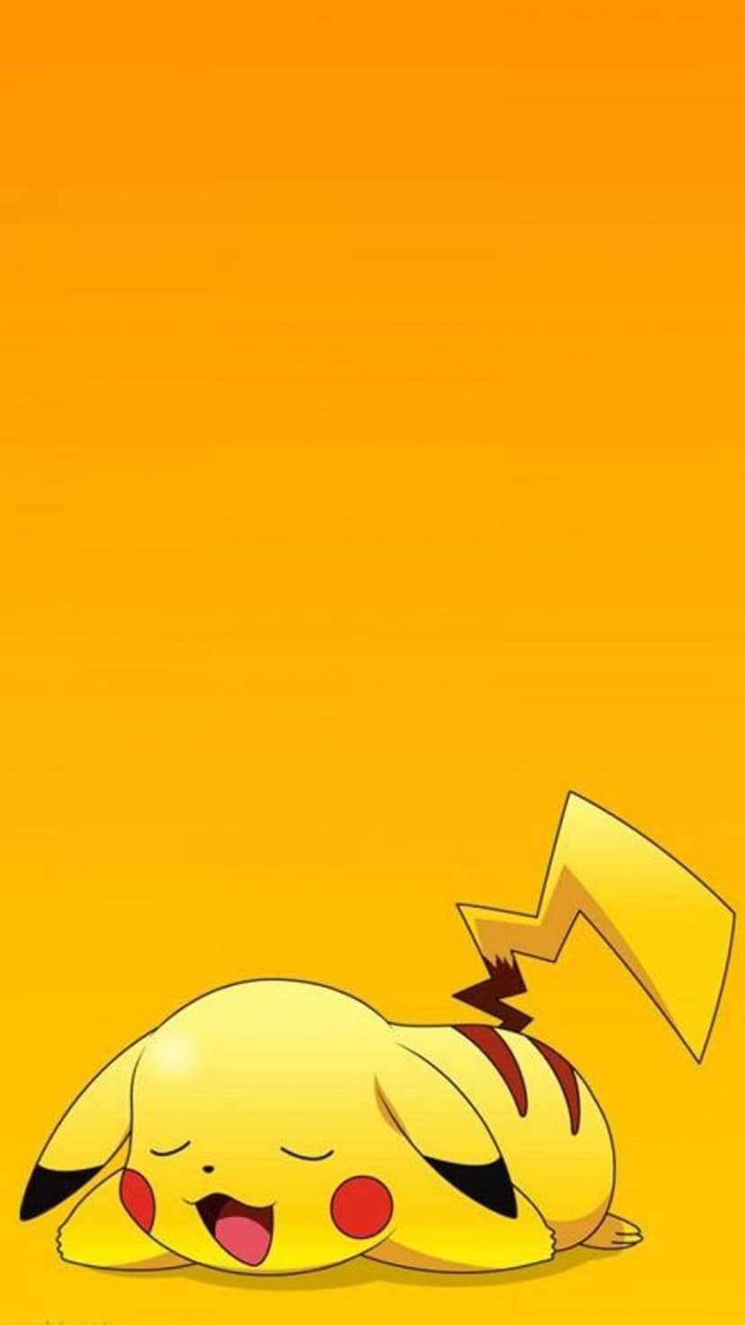 Pikachu sleeps soundly with a relaxed expression on a vibrant orange gradient background with soft lighting.