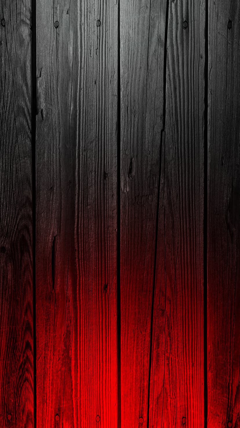 Dark wooden planks with visible grain and nail heads transition into a vibrant red gradient at the bottom edge.