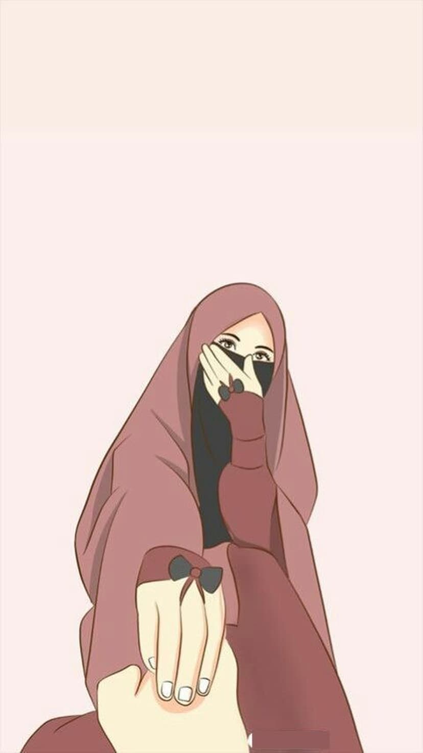 Muslim woman in a niqab and hijab holds hands with her husband in a modest and shy romantic gesture for screens.