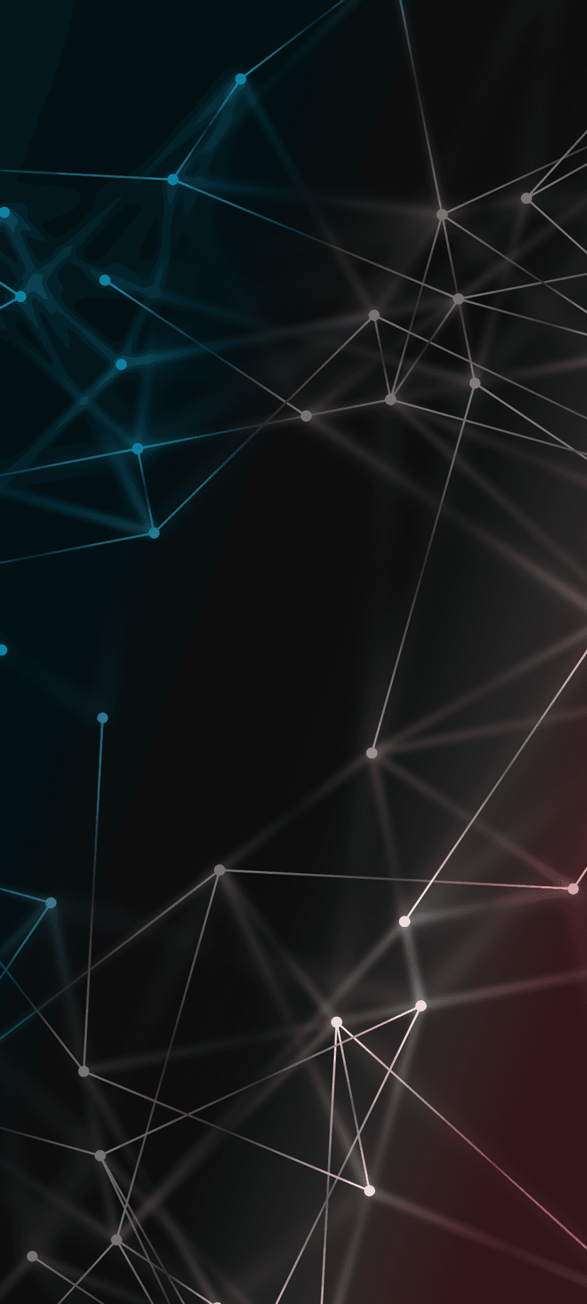 Luminous blue and red nodes connect with thin lines across a dark textured surface in a geometric pattern.