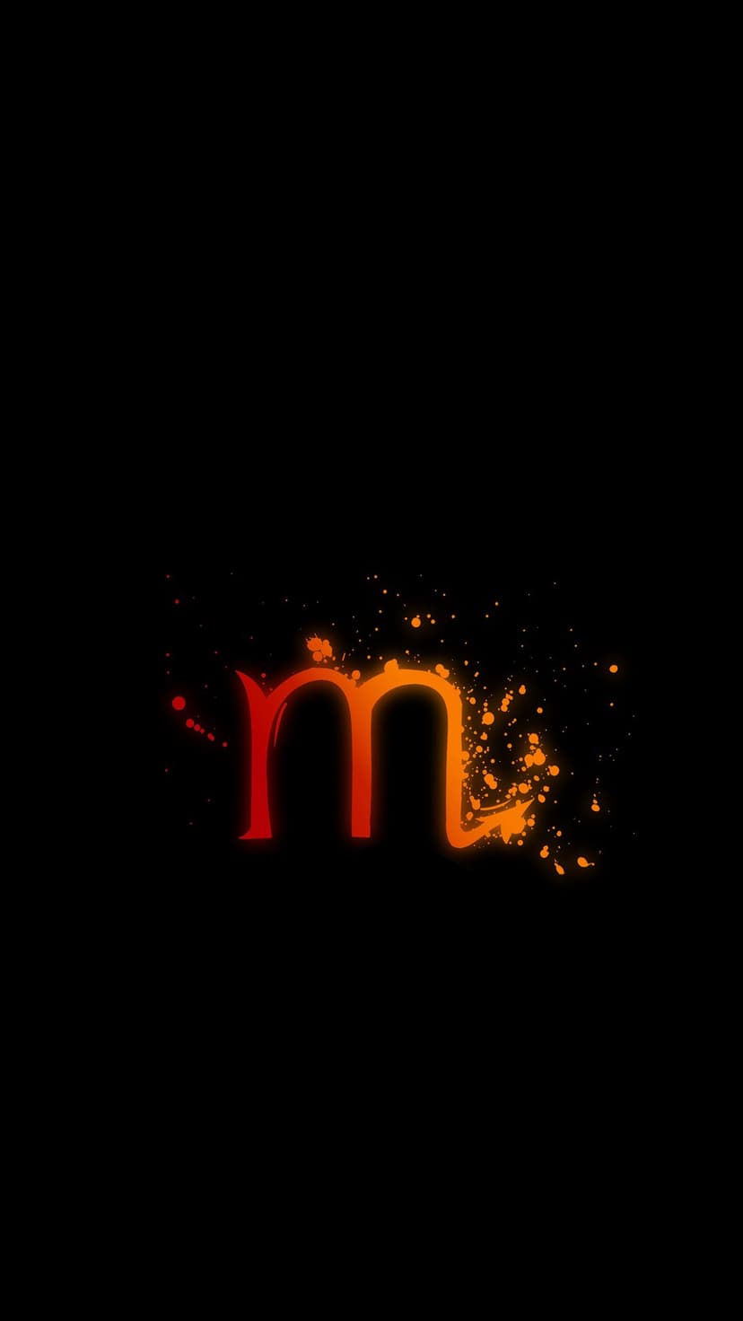 Stylized Scorpio m logo glows with red and orange gradients while emitting a splash of fiery sparks on black.