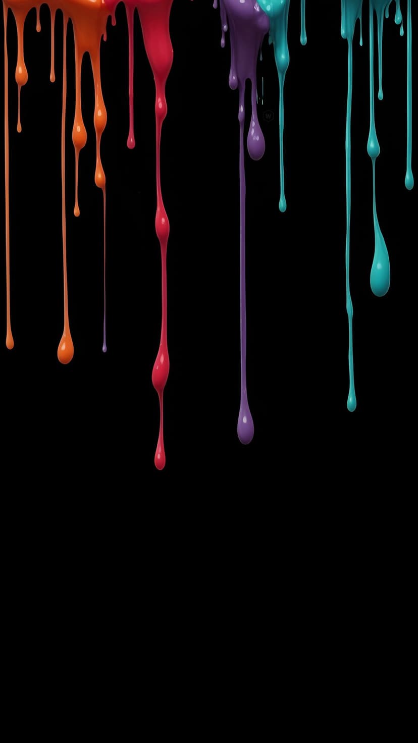 Neon orange and teal paint drips flow vertically against a solid black background with a glossy liquid texture.