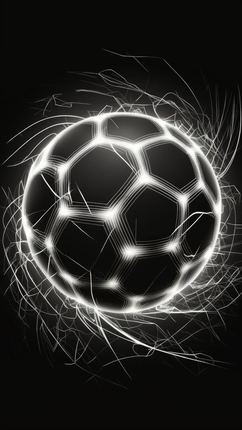 Soccer ball glowing with white electric arcs and lightning streaks against a dark, minimalist background.