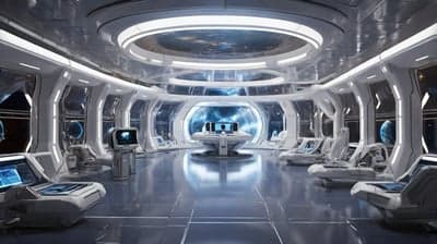 Futuristic Starship Bridge with Earth View