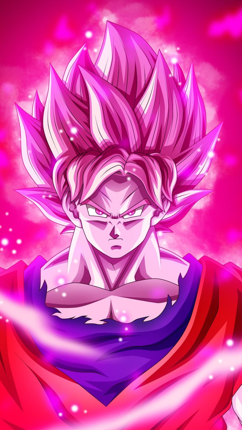 Goku Black in Super Saiyan Rosé form with spiky pink hair, grey clothing, and a glowing dark magenta aura.
