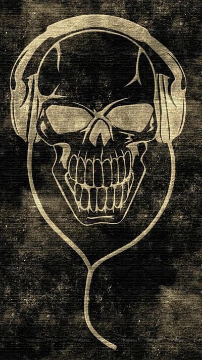 Grunge Skeleton wearing Headphones Phone Screen Wallpaper