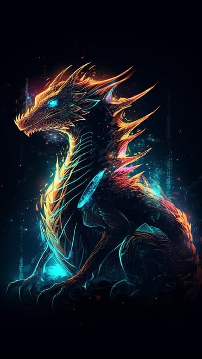 Fiery Dragon with Blue Eyes and Glowing Energy