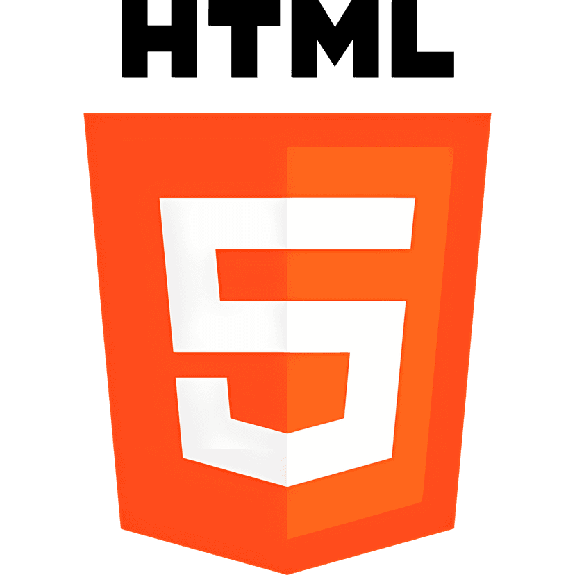 HTML5 logo shield featuring a bright orange background and white number five in a flat vector illustration style.