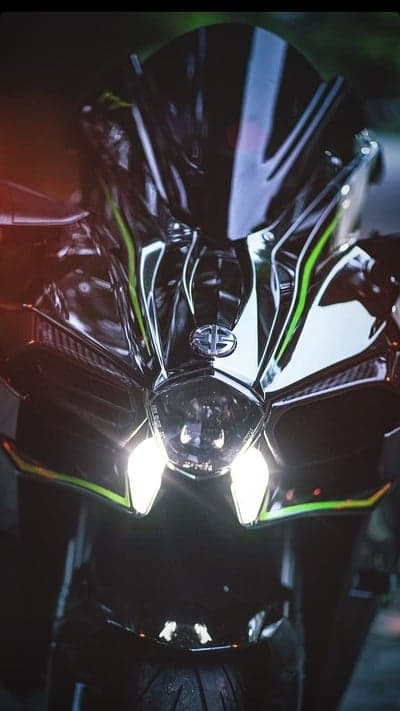 Kawasaki Ninja H2R Motorcycle Front View with Lights On
