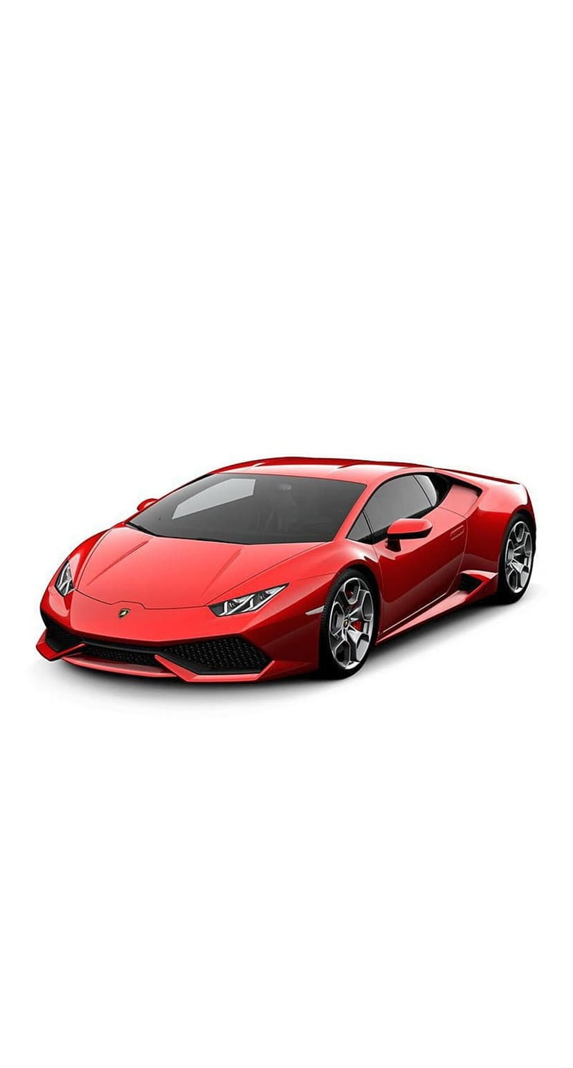Red Lamborghini Huracan supercar on a solid white background showing its aerodynamic profile and sleek front body.