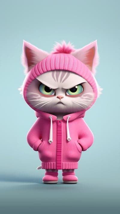 Grumpy Cat in Pink Hoodie and Beanie