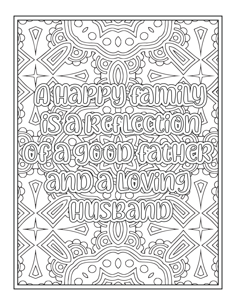 Fatherhood quote typography vector featuring black line art lettering centered inside a circular mandala.
