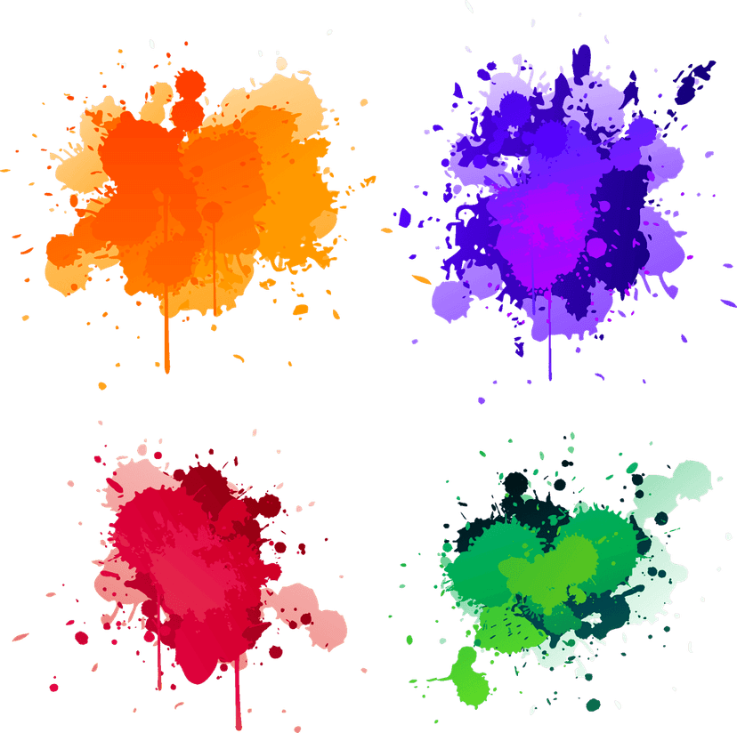 Paint splash with fluid watercolor textures and organic ink droplets displayed on a transparent background.
