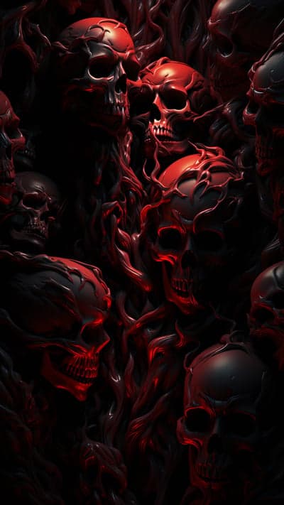 Horror Skulls with Red Accents and Dark Entwined Forms