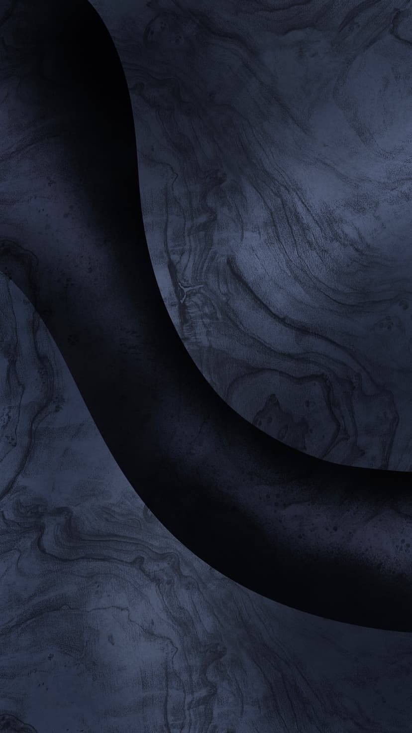 Dark navy marble texture swirls under a prominent black curved shape creating a deep sense of visual contrast.