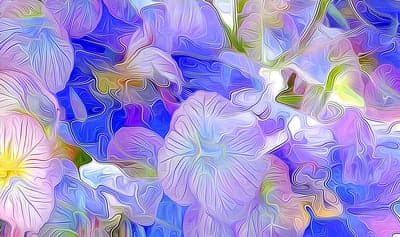Abstract Floral Painting in Vibrant Blue and Purple Hues