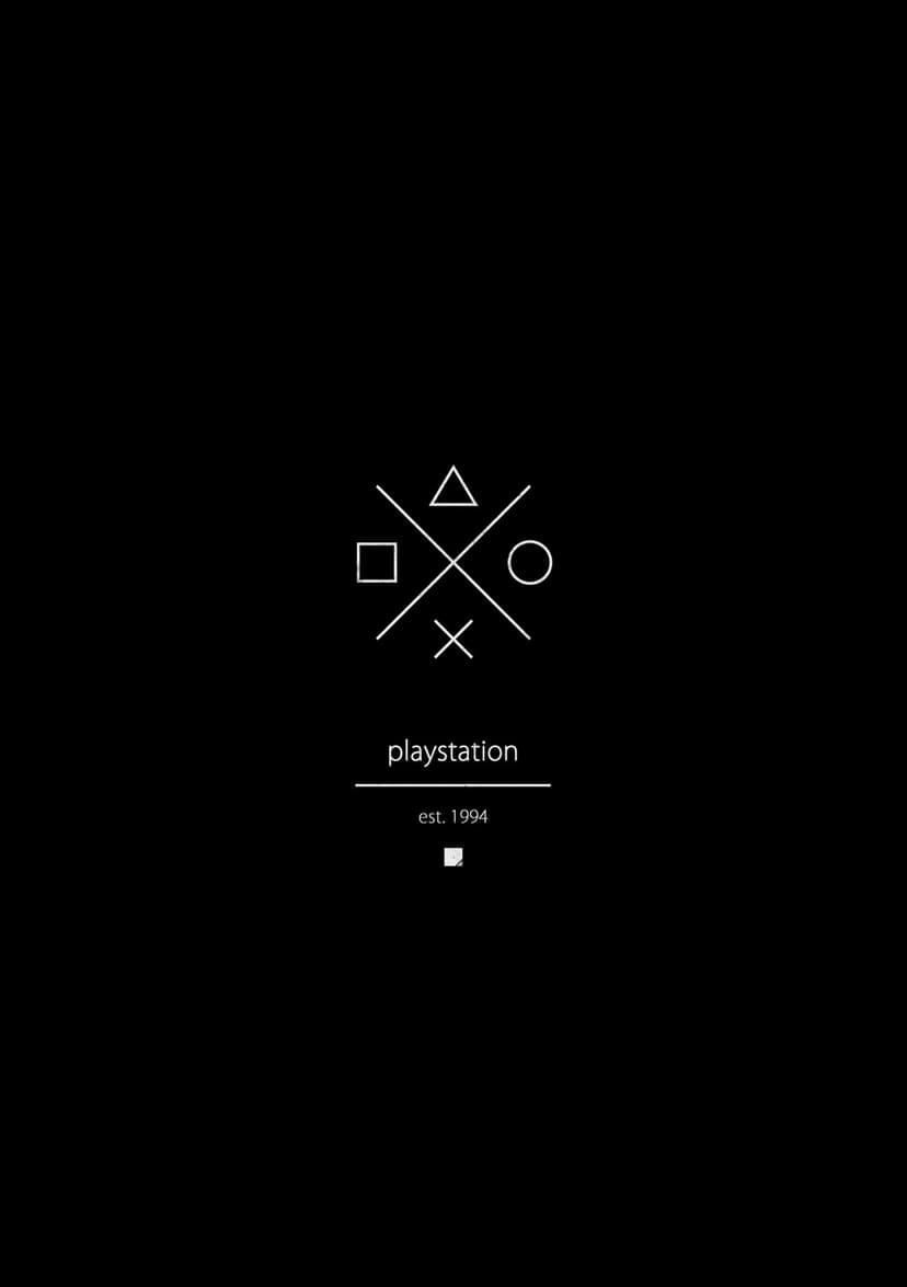 PlayStation controller icons arranged in a diamond over black background with est 1994 text and diagonal lines.