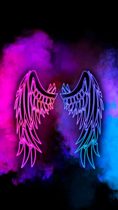 Ethereal Neon Wings Blue and Purple Smoke Phone Background