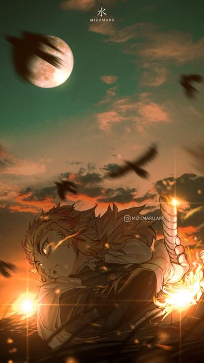Fiery Sunrise with Kyojuro Rengoku and Crows