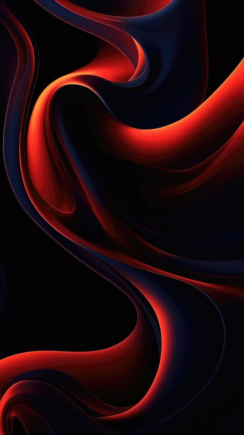 Red and blue liquid ribbons swirl gracefully against a dark void, creating a sense of fluid motion and depth.
