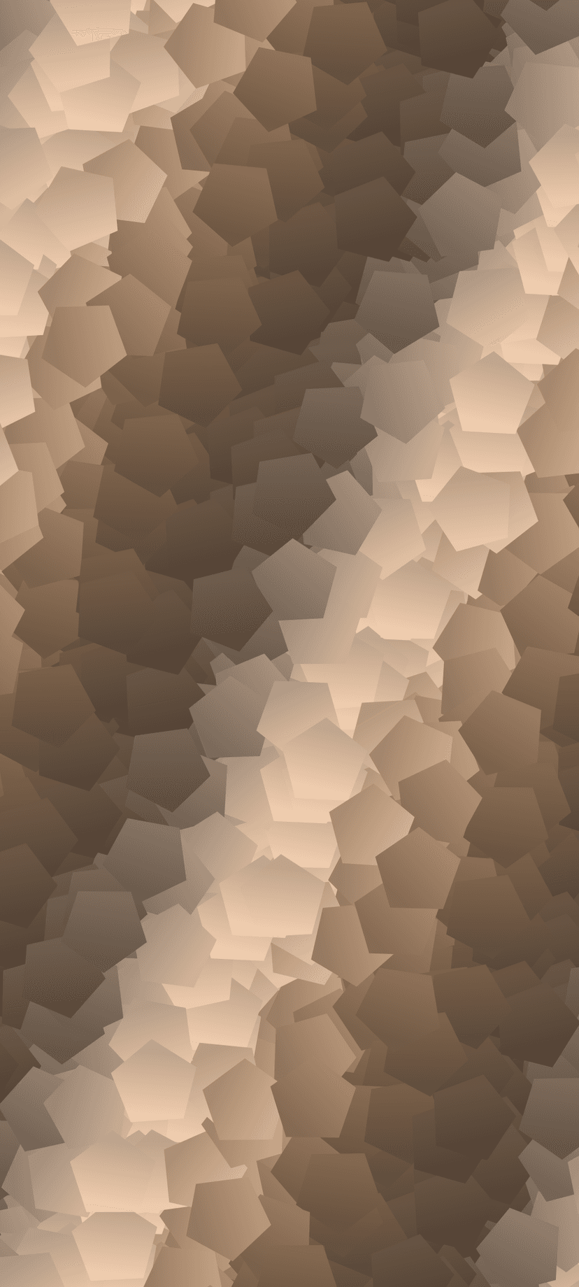 Interlocking beige and brown pentagonal shapes form a dense mosaic pattern with a soft horizontal gradient.