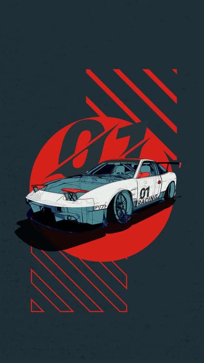 Drifting Car Art with Red Circle and Stripes